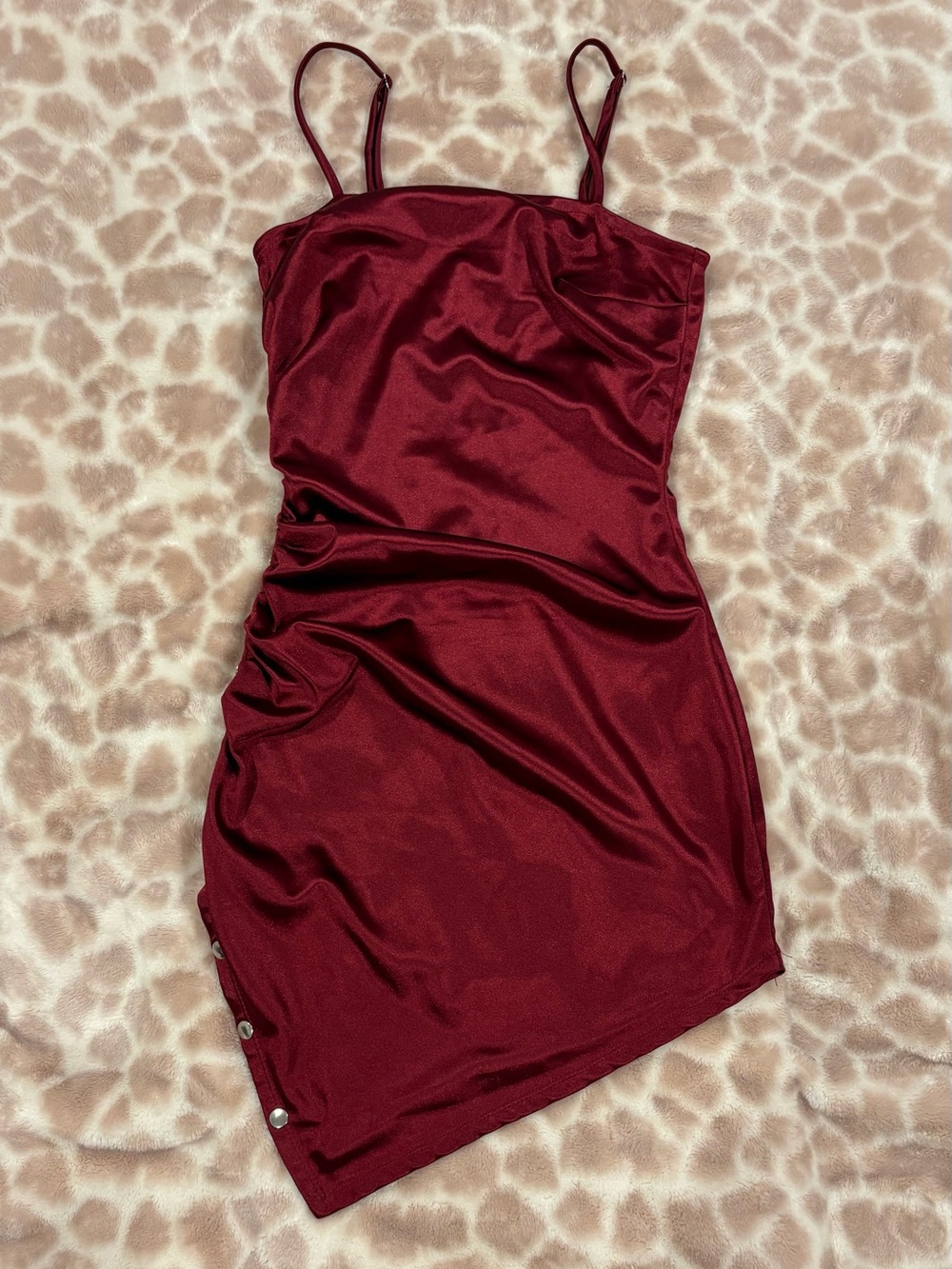 Fashion Nova Burgundy Satin Bodycon Dress